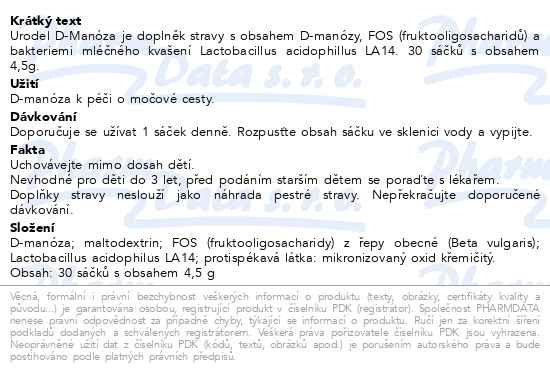 Příbalový leták - URODEL D-MANÓZA sáčky 30x4.5g