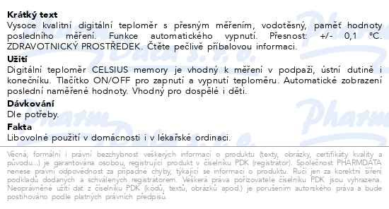 Příbalový leták - CELSIUS memory teploměr digitální NEW