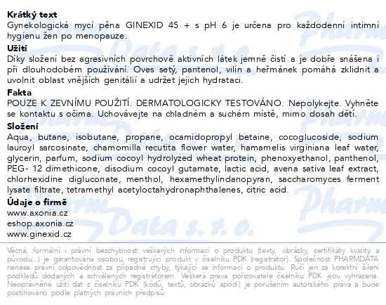 Příbalový leták - Ginexid gynekologická mycí pěna 45+ 150ml