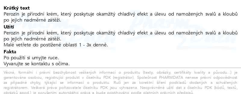 Příbalový leták - Perozin Cooling Cream 100ml