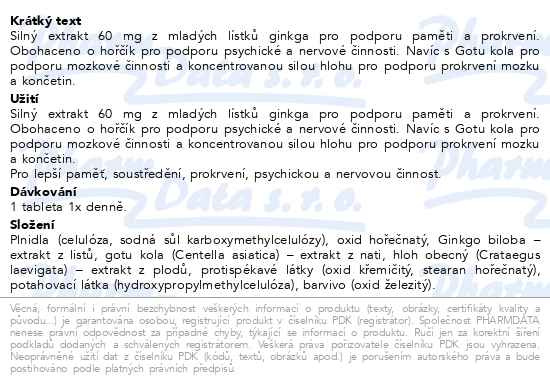 Příbalový leták - GS Ginkgo 60mg s hořčíkem 90+30 tablet dárek