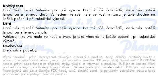 Příbalový leták - Allnature Bílá čokoláda pecičky 500g
