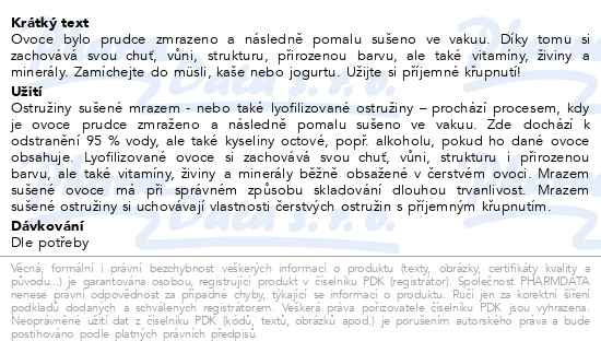 Příbalový leták - Allnature Ostružina sušená mrazem celá 15g