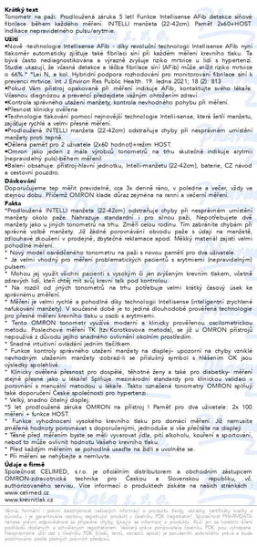 Příbalový leták - Tonometr OMRON M3 Comfort AFib pažní