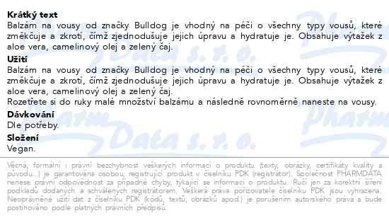 Příbalový leták - BULLDOG Original Beard Balm na vousy 75ml