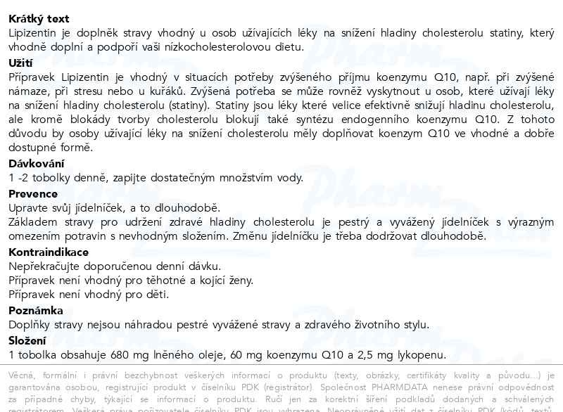 Příbalový leták - Lipizentin s koenzymem Q10 30 kapslí