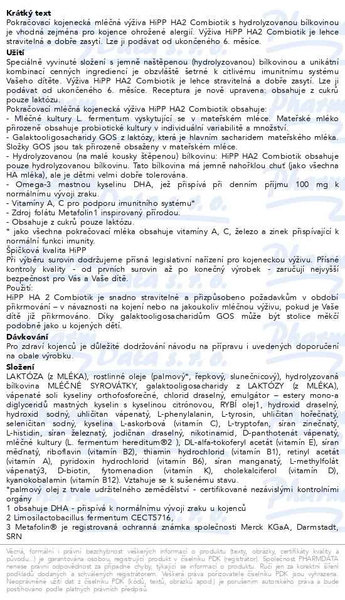 Příbalový leták - HiPP MLÉKO HA2 Combiotik 600g