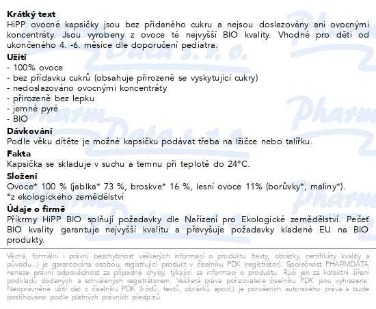 Příbalový leták - HiPP KAPSIČKA BIO Jablko-Broskev-Lesní ovoce 100g