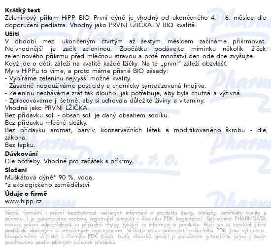 Příbalový leták - HiPP ZELENINA BIO První dýně 125g