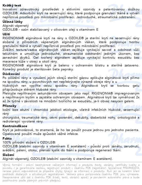 Příbalový leták - RIGENOMA alginátové krytí 5ks