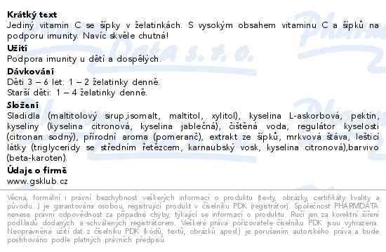 Příbalový leták - GS Céčko se šípky želatinky bez cukru 50ks dárek