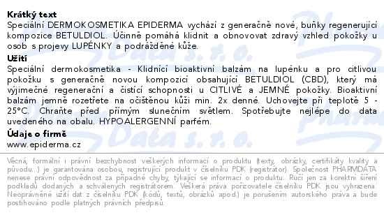 Příbalový leták - EPIDERMA bioaktivní CBD balzám Lupénka 300ml