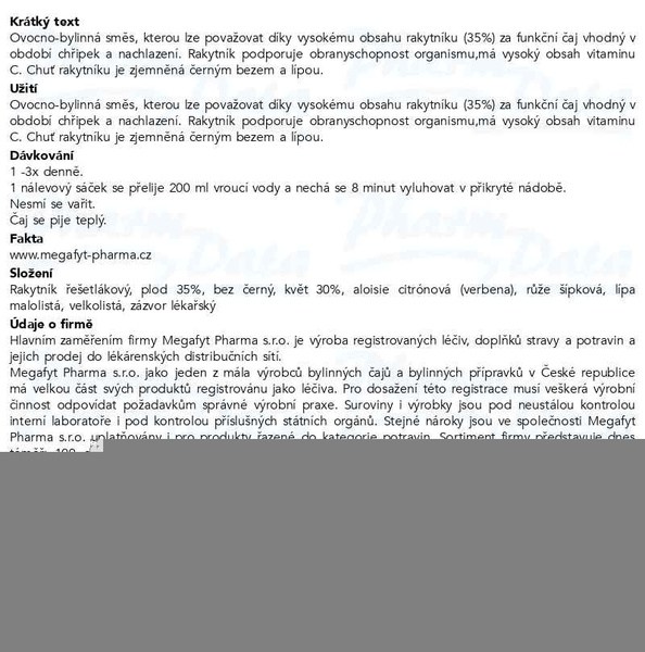Příbalový leták - Megafyt Rakytník s černým bezem a lípou 20x1.5g
