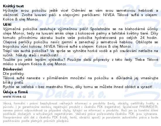 Příbalový leták - NIVEA Coconut&Manoi Oil tělové suflé 200ml