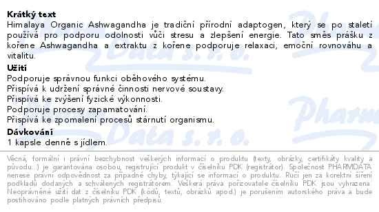 Příbalový leták - Himalaya Organic Ashwagandha BIO 60 kapslí