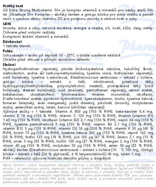 Příbalový leták - GS Extra Strong Multivitamin 50+ XXL120+20 tablet