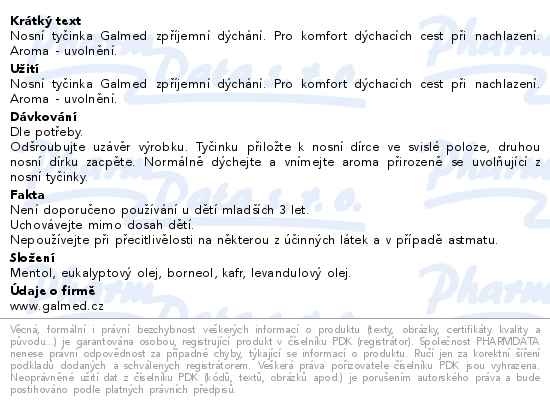 Příbalový leták - Nosní tyčinka 1ks Galmed