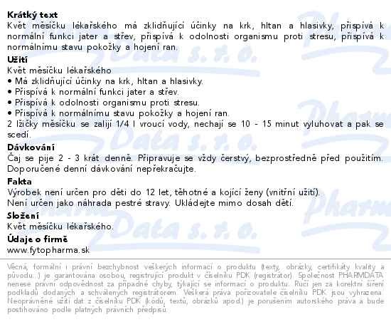 Příbalový leták - Měsíček lékařský květ sypaný 40g Fytopharma