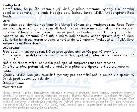 Příbalový leták - NIVEA Sprej antiperspirant Rose Touch 150ml