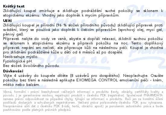 Příbalový leták - A-DERMA Exomega CONTROL Zklidňující koupel 200ml
