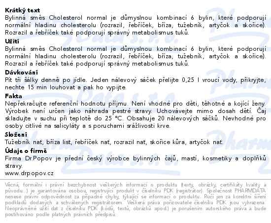 Příbalový leták - Dr.Popov Čaj Cholesterol normal 20x1.5g