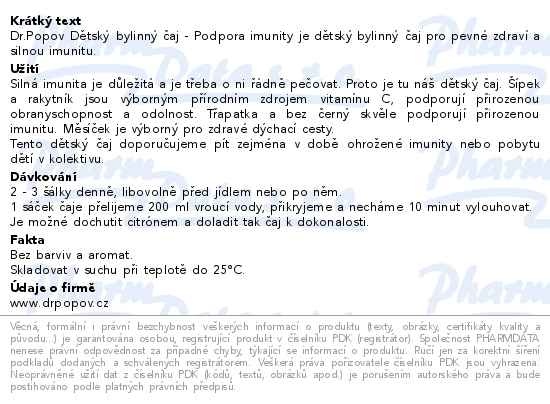 Příbalový leták - Dr.Popov Dětský bylinný čaj Podpora imunity 20x1.5g