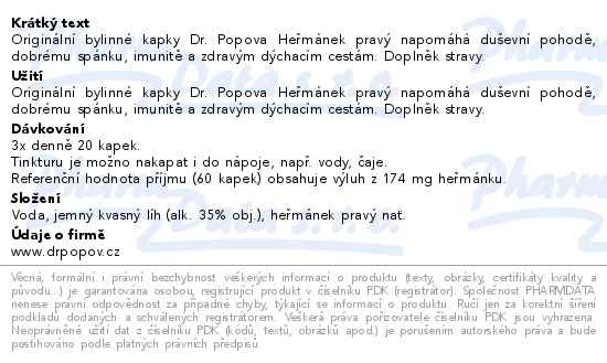 Příbalový leták - Dr.Popov Kapky bylinné Heřmánek pravý 50ml