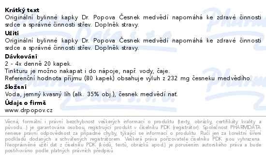 Příbalový leták - Dr.Popov Kapky bylinné Česnek medvědí 50ml
