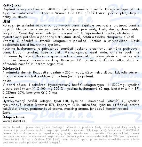 Příbalový leták - Clinical Collagen 5000 mg + kyselina Hyaluronová + vitamin C a koenzym Q10 264g