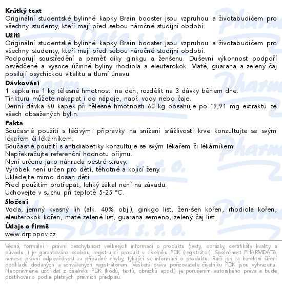 Příbalový leták - Dr.Popov Kapky bylinné Student-Brain booster 50ml