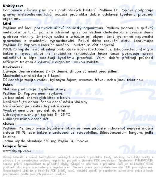 Příbalový leták - Dr.Popov Psyllium PROBIO 120 kapslí