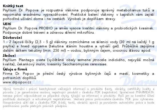 Příbalový leták - Dr.Popov Psyllium probio 170g