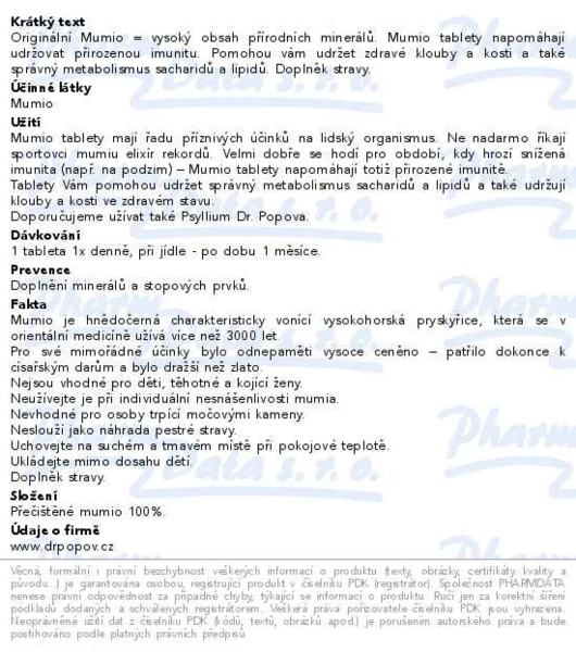 Příbalový leták - Dr.Popov Mumio 200mg 60 tablet