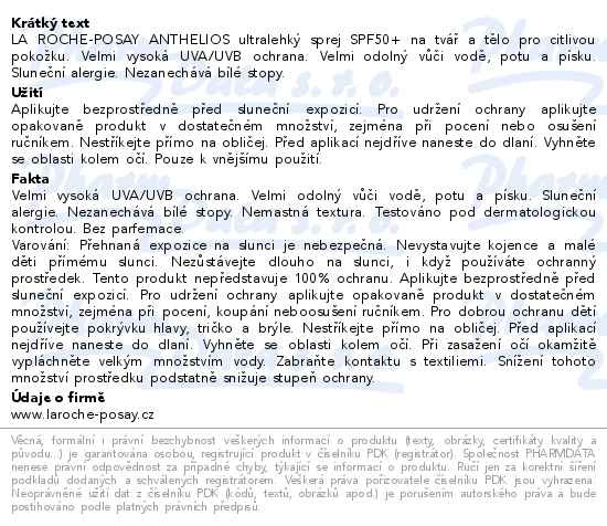 Příbalový leták - LA ROCHE-POSAY ANTHELIOS sprej SPF50+ 200ml