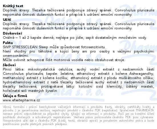 Příbalový leták - SWP StressClean Sleep 30 ks