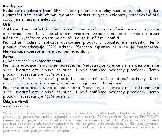 Příbalový leták - CeraVe Hydratační opalovací mléko SPF50+ 75ml