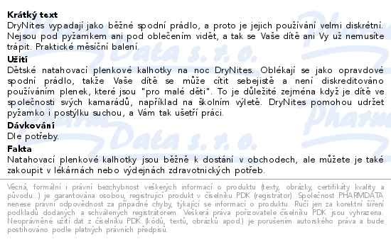 Příbalový leták - DryNites natahovací kalhotky pro dívky 4-7 let JUMBO BOX 16x4