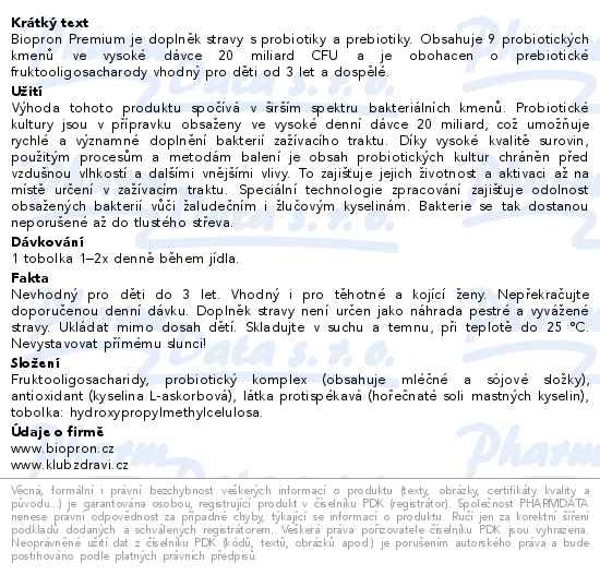 Příbalový leták - Walmark Biopron PREMIUM 30 tobolek