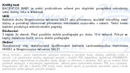 Příbalový leták - BACENTOS BABY orální probiotické kapky 3+ 10ml