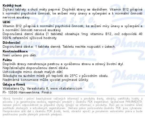 Příbalový leták - Vita-B12 1mg 100 žvýkacích tablret s příchutí Máty