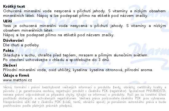 Příbalový leták - Dobrá voda YESs Jahoda neperlivá 0.5l