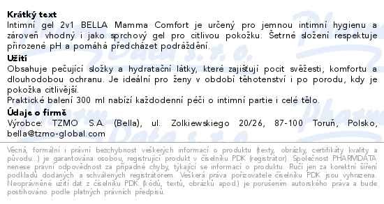 Příbalový leták - Bella Mamma comfort intimní gel 2v1 300ml