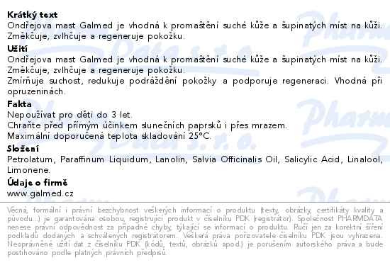 Příbalový leták - Ondřejova mast Galmed 100g