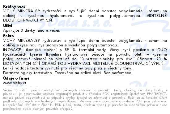 Příbalový leták - VICHY MINERAL 89 daily booster náplň 50ml