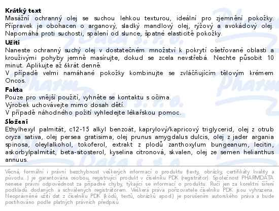 Příbalový leták - Oncos Ochranný suchý olej 200ml