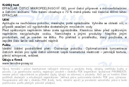 Příbalový leták - LA ROCHE-POSAY EFFACLAR mikropeelingový gel refill 400ml