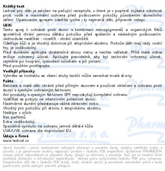 Příbalový leták - Ladival dětská citlivá pokožka sprej OF50+ 150ml