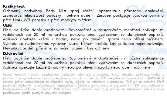 Příbalový leták - ESTHEDERM Adaptasun silky body mist strong 150ml