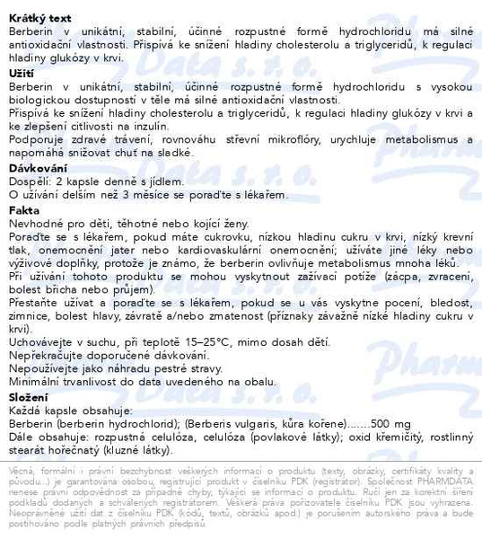 Příbalový leták - JAMIESON Berberin 500mg cps.70