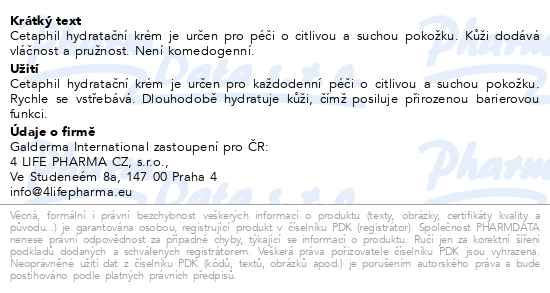 Příbalový leták - Cetaphil hydratační krém 100g